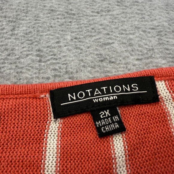 Notations Sweater Women's 2X Pink Orange Striped Knit Bat Wing Sleeve Stretch - Picture 4 of 10
